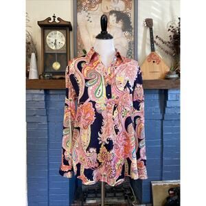 Lauren Ralph LP Colorful Paisley Pattern Long Sleeve Popover Old Money Classic